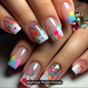 Designer set of Mixed Color Glossy 24Pcs Press on Nails Medium Length NWT